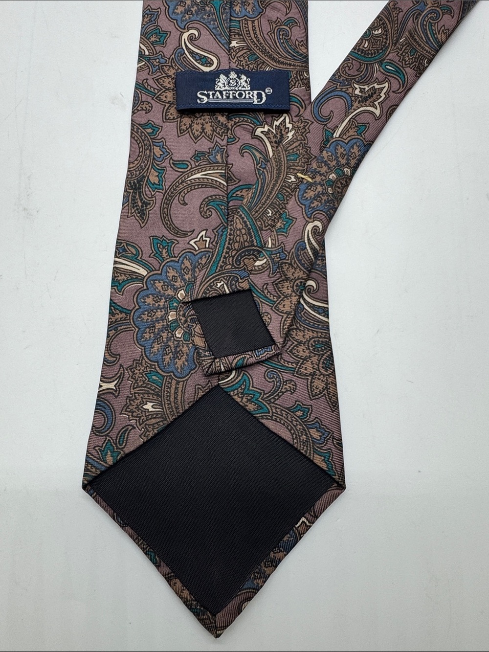 Stafford Brown Paisley Tie with Teal and Cream Accents #0087